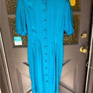 Elegant vintage silk Blue Button-Down Dress